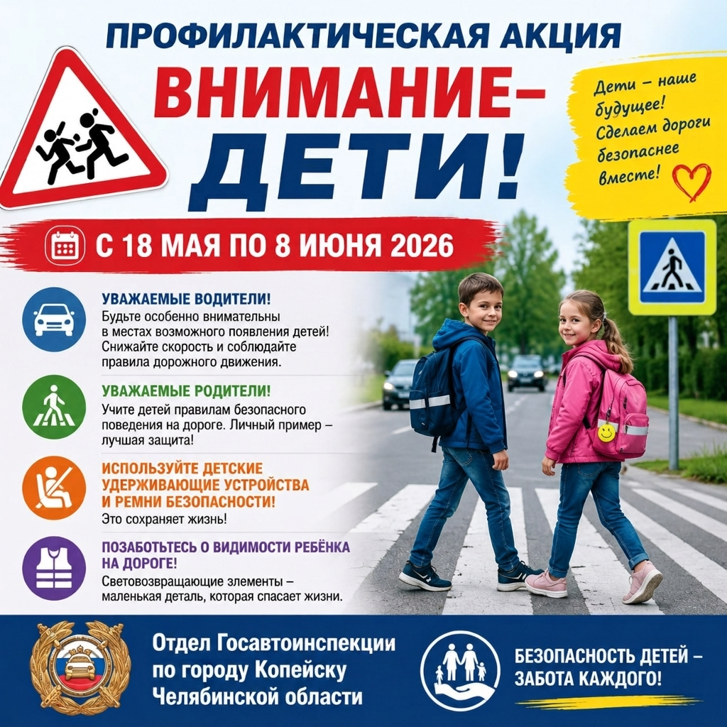 Профилактическая акция «Внимание — дети!» пройдёт в Челябинской области с 18 мая по 8 июня 2026 года